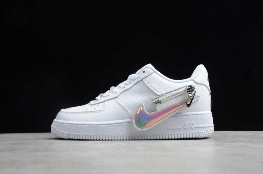 Men's Nike Air Force 1 07 Low Zip Swoosh White Fluorescent Green CW6558-100 Running Shoes