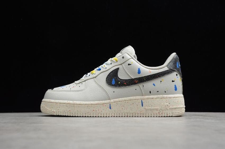 Women's Nike Air Force 1 07 Paint Splatter Light Bone Black Sail CZ0339-001 Running Shoes