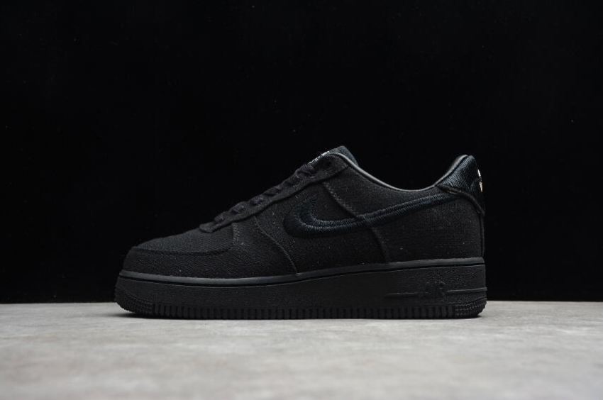 Men's Nike Air Force 1 Low Stussy Triple Black CZ9084-001 Running Shoes - Click Image to Close