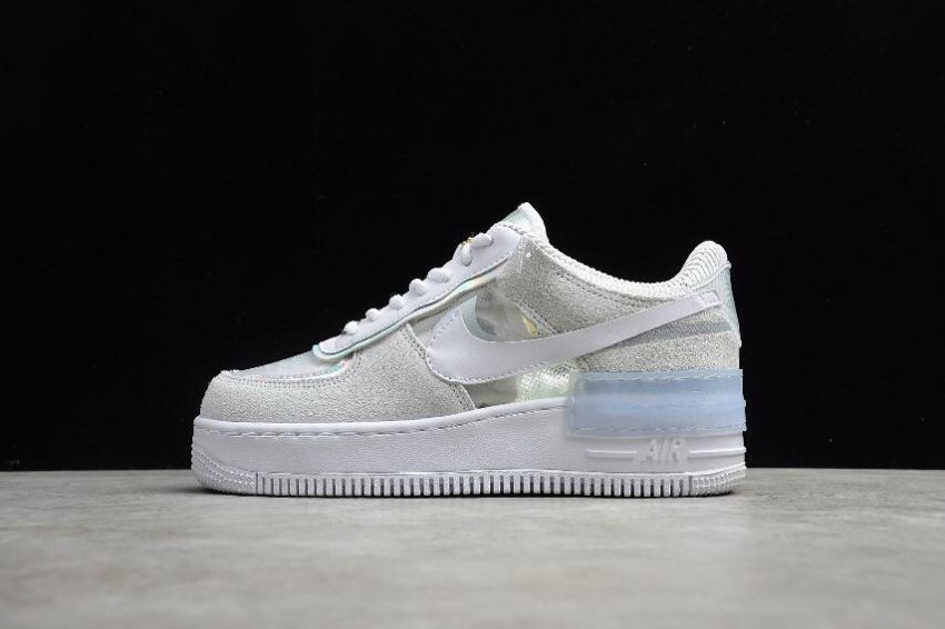 Women's Nike Air Force 1 Shadow SE Pure Platinum White DC5255-043 Running Shoes - Click Image to Close