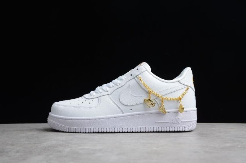 Women's Nike Air Force 1 07 LX DD1525-100 White Metallic Gold Shoes Running Shoes