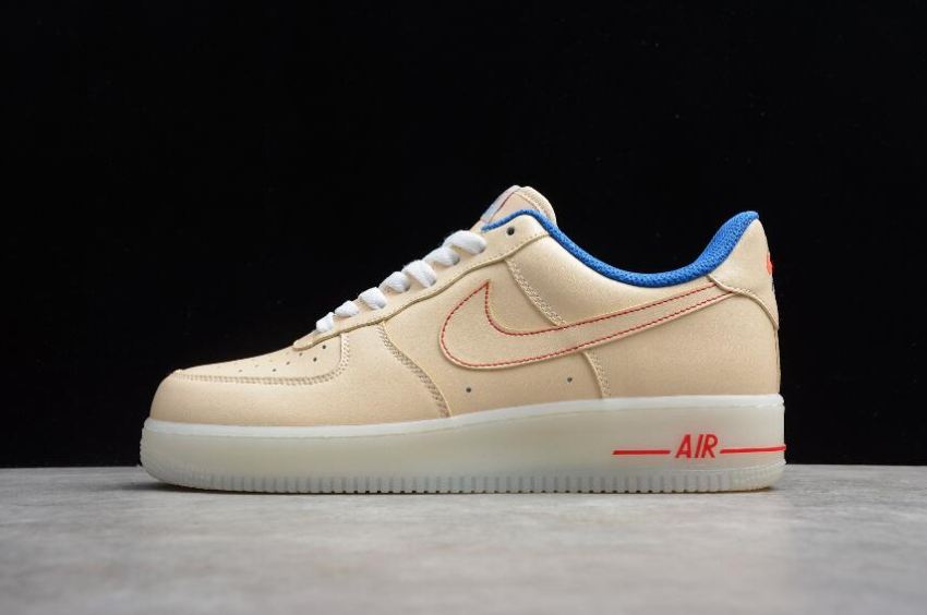 Women's Nike Air Force 1 07 Beige Blue Red White DH0928-800 Running Shoes - Click Image to Close