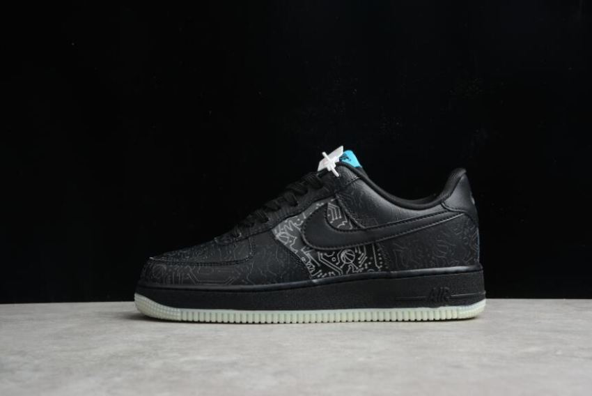 Men's Nike Air Force 1 07 DH5354-001 Black Lt Blue Fury Running Shoes