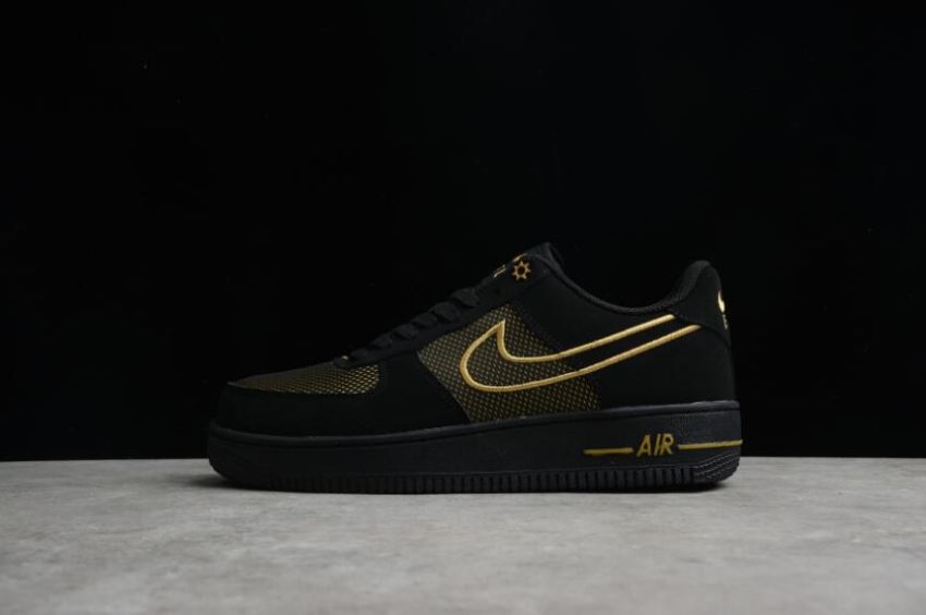 Men's Nike Air Force 1 07 DM8077-001 Black Gold Running Shoes - Click Image to Close