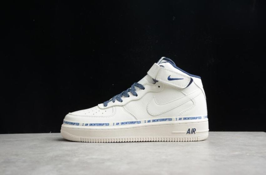 Men's Nike Air Force 1 07 Mid NU8802-303 Beige Dark Blue Shoes Running Shoes - Click Image to Close