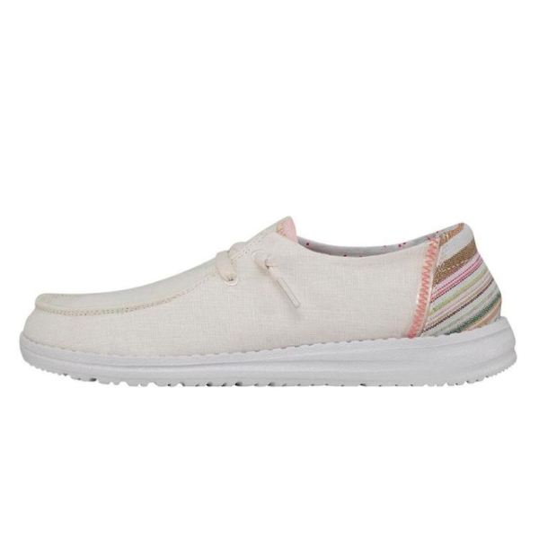 Women's Hey Dude Shoes Wendy Canvas White Fun Lines - Click Image to Close