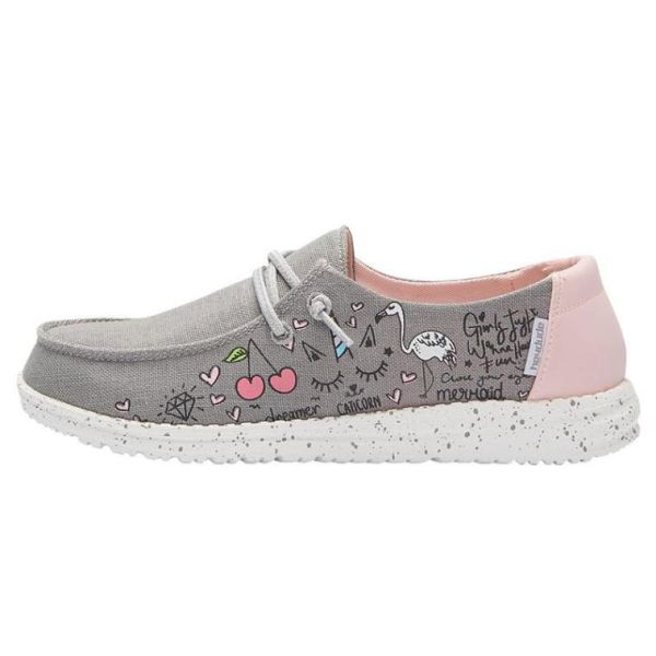 Hey Dude Shoes Girls Wendy Youth Doodle Grey