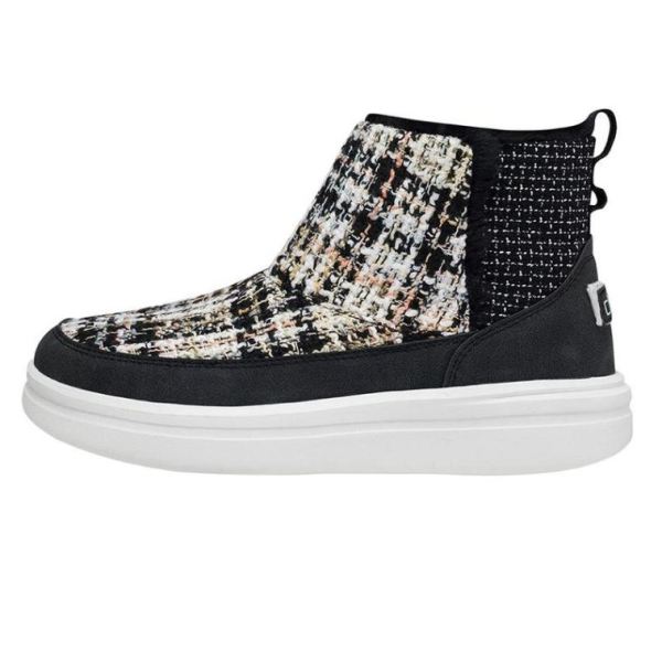 Women's Hey Dude Shoes Mel Boucle Black - Click Image to Close