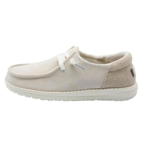 Women's Hey Dude Shoes Wendy Suede Off White - Click Image to Close