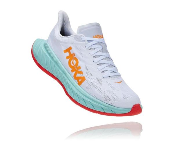 HOKA ONE ONE Carbon X 2 for Women White / Blazing Orange - Click Image to Close