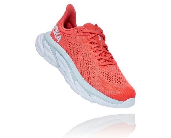 HOKA ONE ONE Clifton Edge for Women Hot Coral / White - Click Image to Close