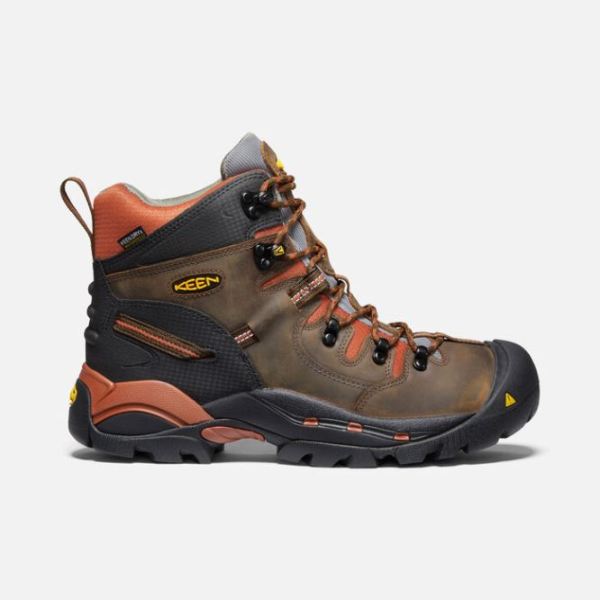 Keen Shoes | Men's Pittsburgh 6" Waterproof Boot (Soft Toe)-Cascade Brown/Bombay Brown - Click Image to Close