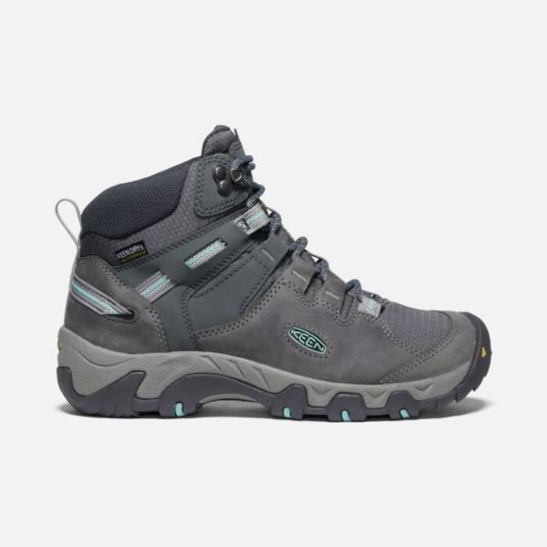 Keen Shoes | Women's Steens Leather Waterproof Boot-Steel Grey/Ocean Wave - Click Image to Close