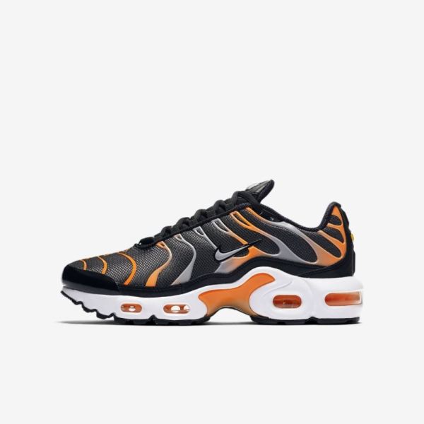 Kids Nike Air Max Plus | Dark Grey / Total Orange / White / Wolf Grey - Click Image to Close