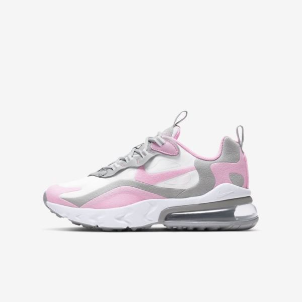 Kids Nike Air Max 270 React | White / Light Smoke Grey / Metallic Silver / Pink