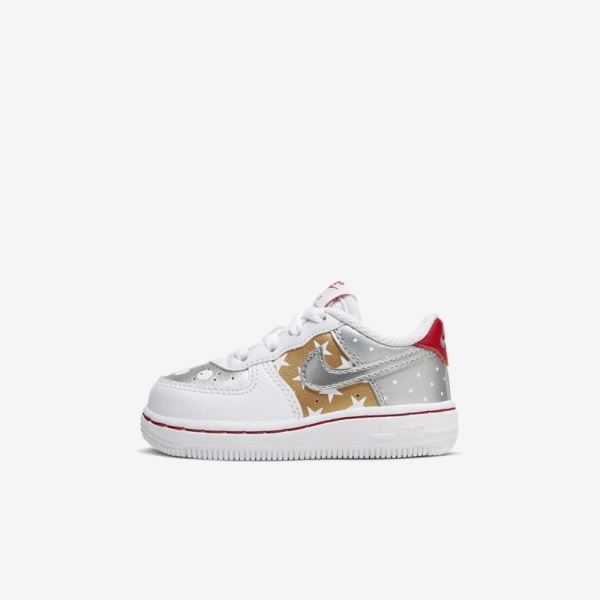 Kids Nike Force 1 Low | White / Metallic Gold / University Red / Metallic Silver