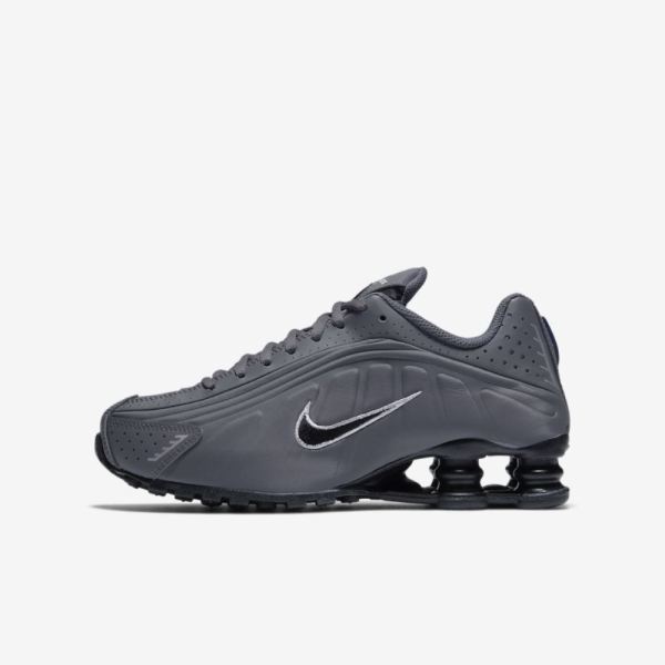 Kids Nike Shox R4 | Dark Grey / Metallic Silver / Black - Click Image to Close