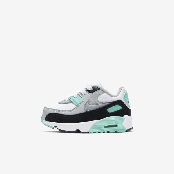 Kids Nike Air Max 90 | White / Light Smoke Grey / Hyper Turquoise / Particle Grey