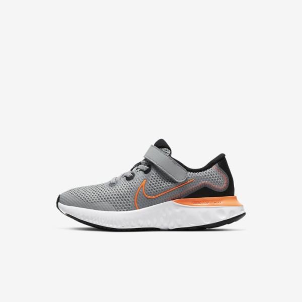 Kids Nike Renew Run | Light Smoke Grey / Black / White / Total Orange