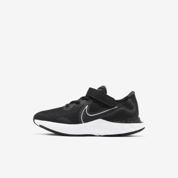 Kids Nike Renew Run | Black / White / Dark Smoke Grey / Metallic Silver