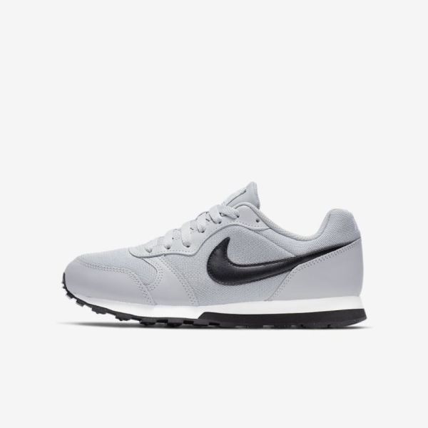 Kids Nike MD Runner 2 | Wolf Grey / Total Crimson / White / Black - Click Image to Close