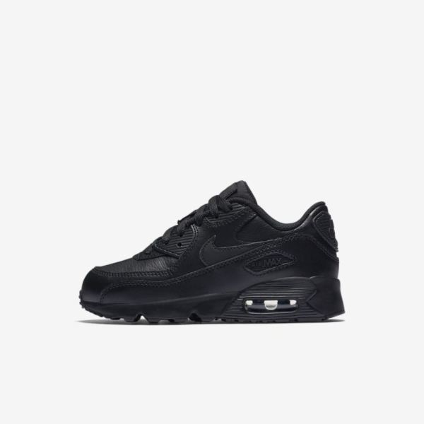 Kids Nike Air Max 90 Leather | Black / Black - Click Image to Close