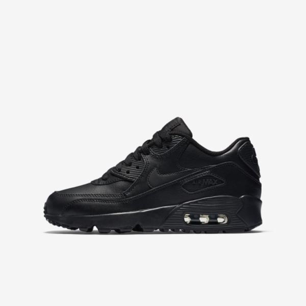 Kids Nike Air Max 90 Leather | Black / Black - Click Image to Close