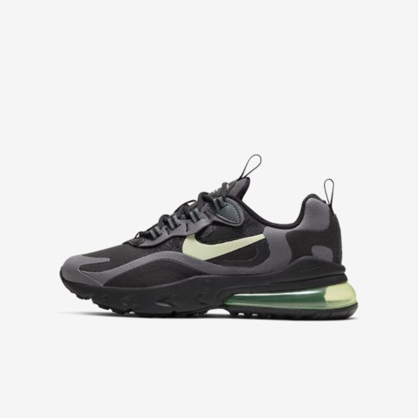 Kids Nike Air Max 270 React | Black / Black / Dark Grey / Barely Volt - Click Image to Close