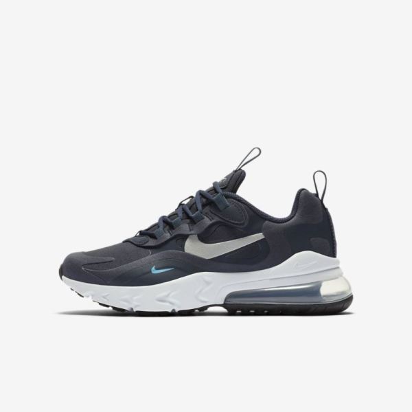 Kids Nike Air Max 270 React | Obsidian / Blue Fury / White / Light Smoke Grey - Click Image to Close