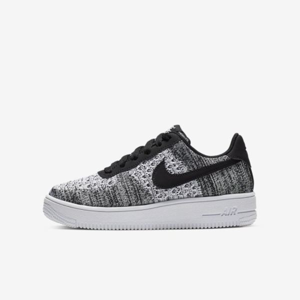 Kids Nike Air Force 1 Flyknit 2.0 | Black / White / White / Pure Platinum - Click Image to Close