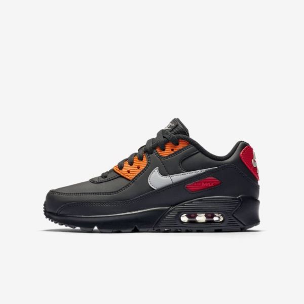 Kids Nike Air Max 90 | Black / Magma Orange / University Red / Light Smoke Grey - Click Image to Close