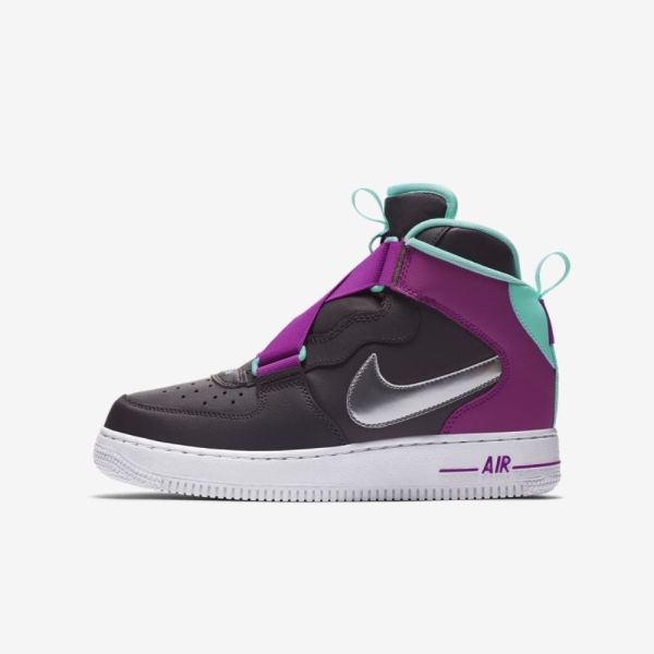 Kids Nike Air Force 1 Highness | Thunder Grey / Hyper Violet / Aurora / Metallic Silver