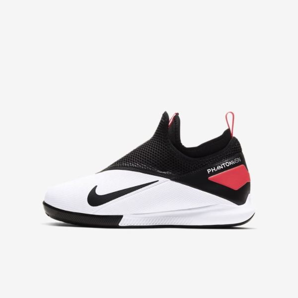 Kids Nike Jr. Phantom Vision 2 Academy Dynamic Fit IC | White / Laser Crimson / Black - Click Image to Close