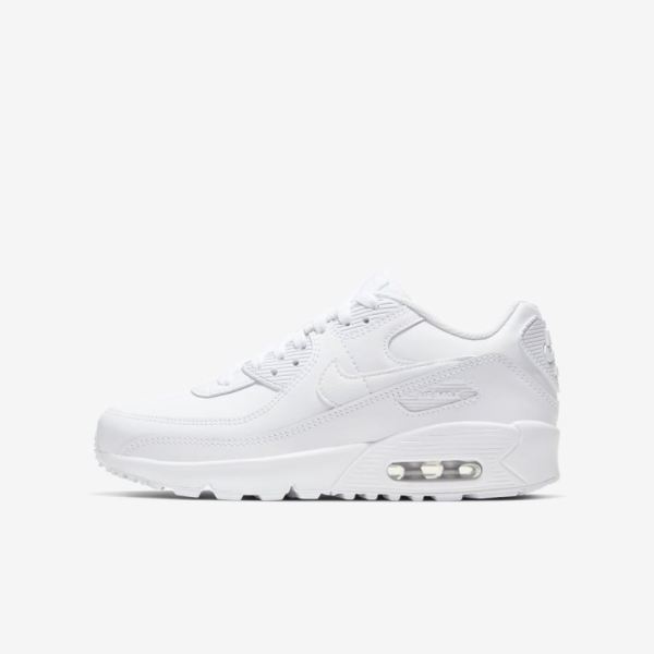 Kids Nike Air Max 90 LTR | White / Metallic Silver / White / White - Click Image to Close