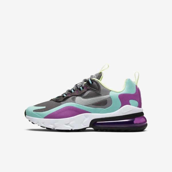 Kids Nike Air Max 270 React | Gunsmoke / Aurora / Hyper Violet / Reflect Silver - Click Image to Close