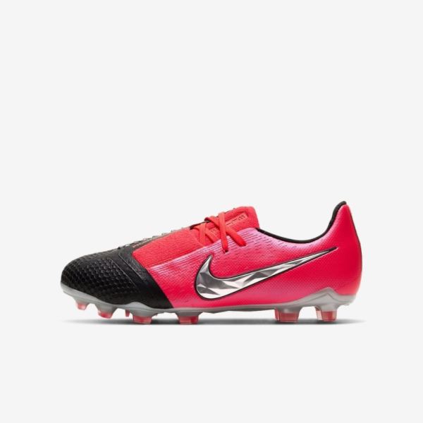 Kids Nike Jr. Phantom Venom Elite FG | Laser Crimson / Black / Metallic Silver - Click Image to Close