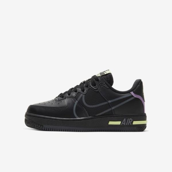 Kids Nike Air Force 1 React | Black / Violet Star / Barely Volt / Anthracite