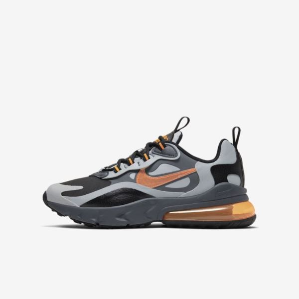 Kids Nike Air Max 270 React Winter | Black / Wolf Grey / Dark Grey / Total Orange - Click Image to Close