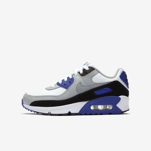 Kids Nike Air Max 90 LTR | White / Light Smoke Grey / Hyper Royal / Particle Grey