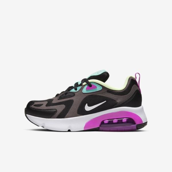 Kids Nike Air Max 200 | Black / Thunder Grey / Aurora / Metallic Silver - Click Image to Close