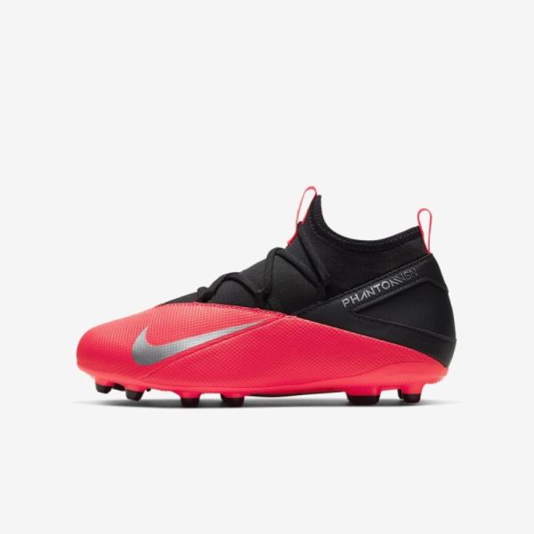 Kids Nike Jr. Phantom Vision 2 Club Dynamic Fit MG | Laser Crimson / Black / Black / Metallic Silver - Click Image to Close