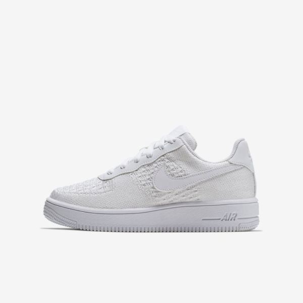 Kids Nike Air Force 1 Flyknit 2.0 | White / White / White - Click Image to Close