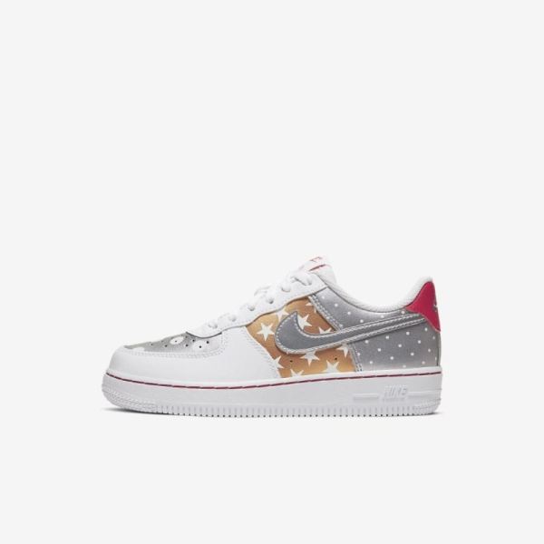 Kids Nike Force 1 Low | White / Metallic Gold / University Red / Metallic Silver