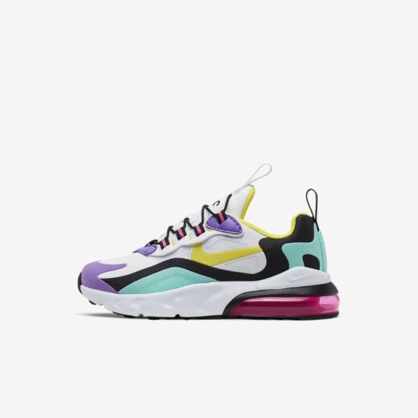 Kids Nike Air Max 270 RT | White / Black / Bright Violet / Dynamic Yellow - Click Image to Close