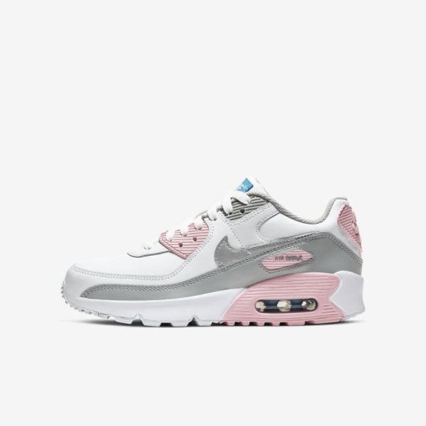 Kids Nike Air Max 90 LTR | Light Smoke Grey / White / Pink / Metallic Silver