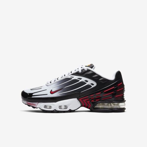 Kids Nike Air Max Plus 3 | Black / White / Black / University Red - Click Image to Close