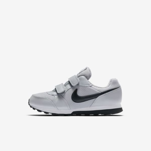 Kids Nike MD Runner 2 | Wolf Grey / Total Crimson / White / Black - Click Image to Close