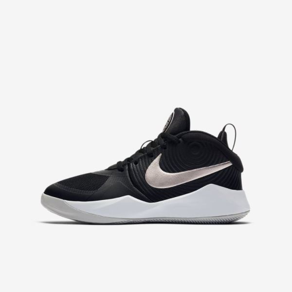 Kids Nike Team Hustle D 9 | Black / Wolf Grey / White / Metallic Silver