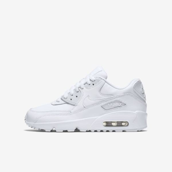 Kids Nike Air Max 90 Leather | White / White - Click Image to Close