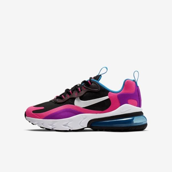 Kids Nike Air Max 270 React | Black / Hyper Pink / Vivid Purple / White - Click Image to Close